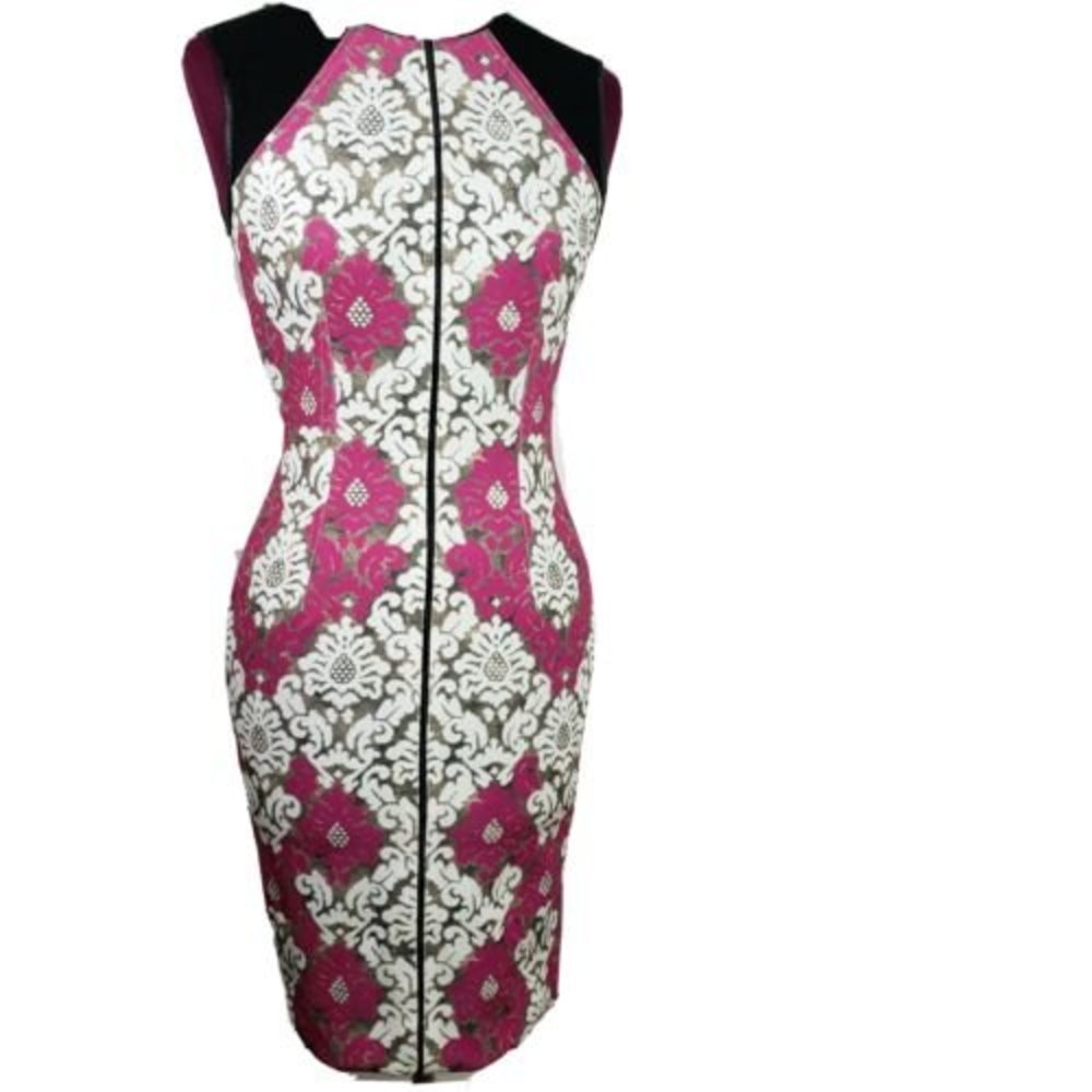 Yigal Azrouel Sheath Dress Leather Trim Mesh Two Zip Pink White Lined Sz 2